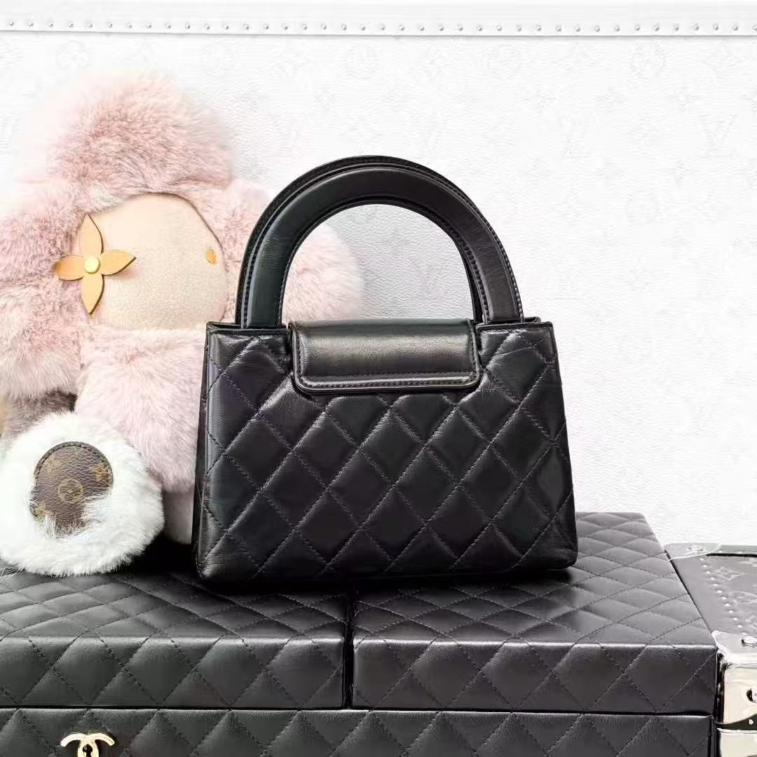 Chanel 23K Black Gold Glossy Calfskin Diamond Quilted Kelly Nano
