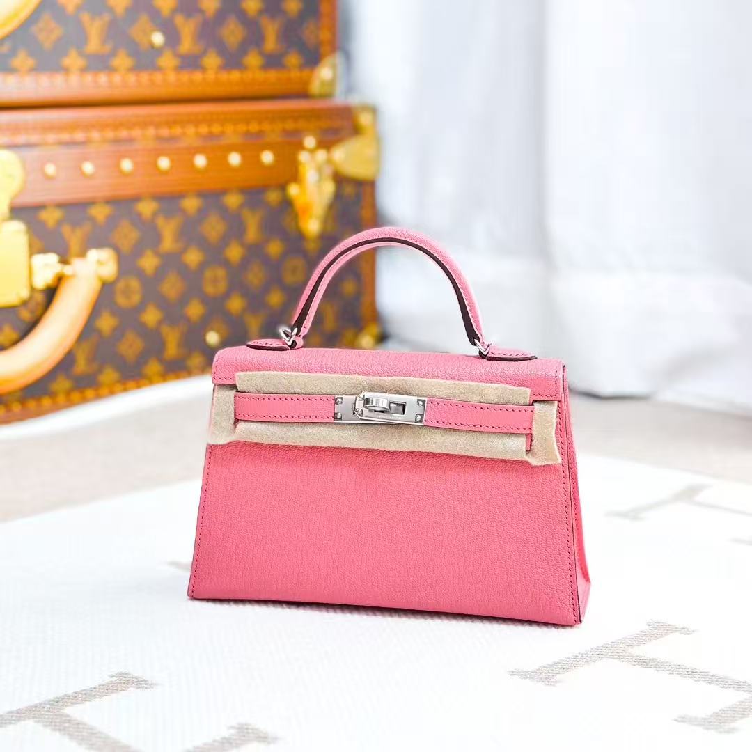Hermes Mini Kelly II K4 Rose Pink with 5Q Venice Red lining