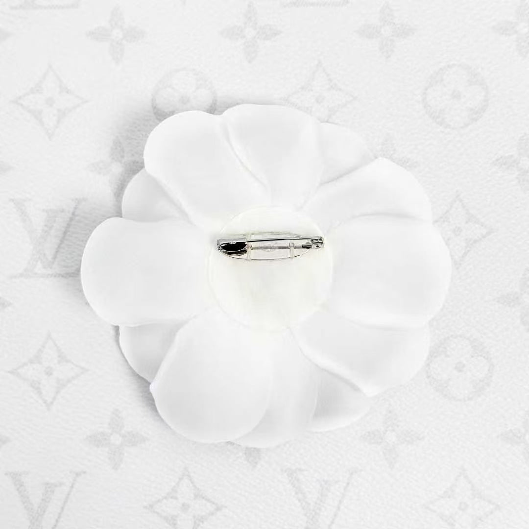 Chanel 25A Runway Collection Crystal-Embellished White Silk Camellia Brooch