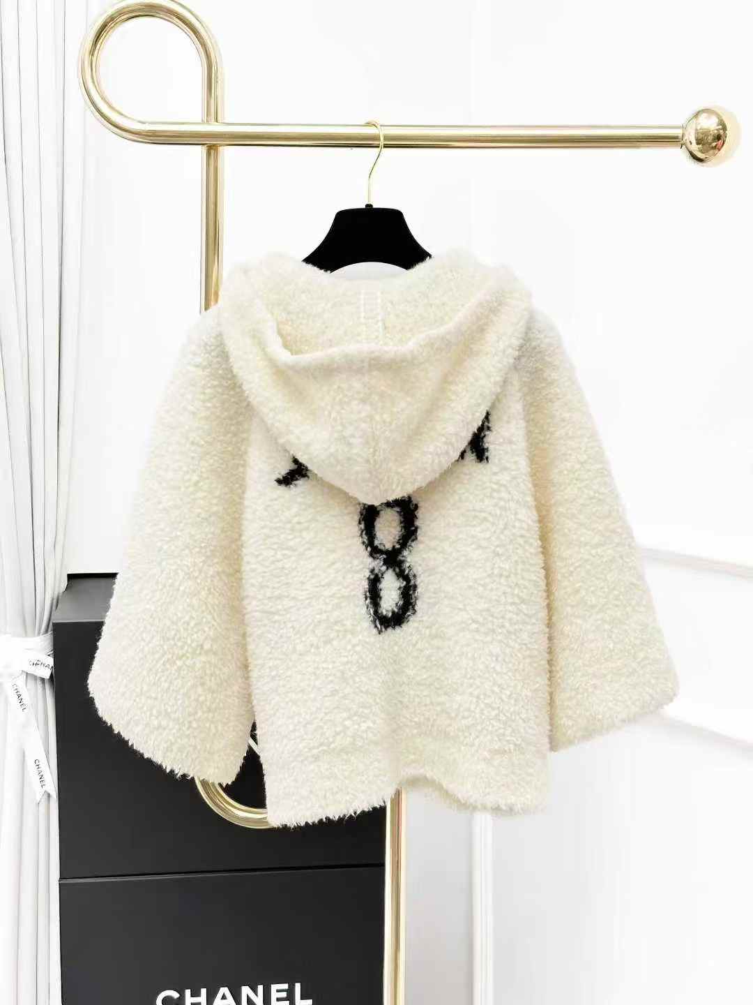 Dior monogram logo cream-coloured lambswool hooded cape coat
