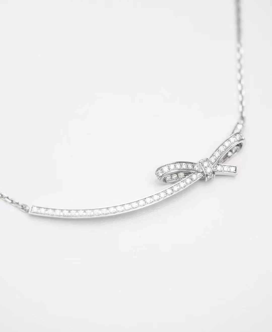 Chanel Ruban Collection White Gold Diamond-Studded Bow Necklace