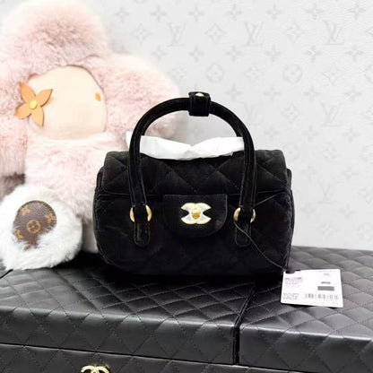 Chanel 25C Black Velvet Mini Bowling Bag