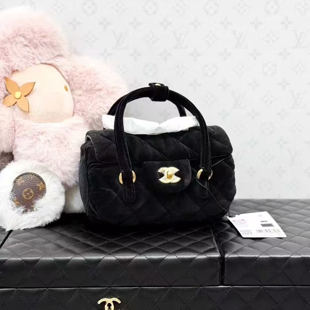 Chanel 25C Black Velvet Mini Bowling Bag