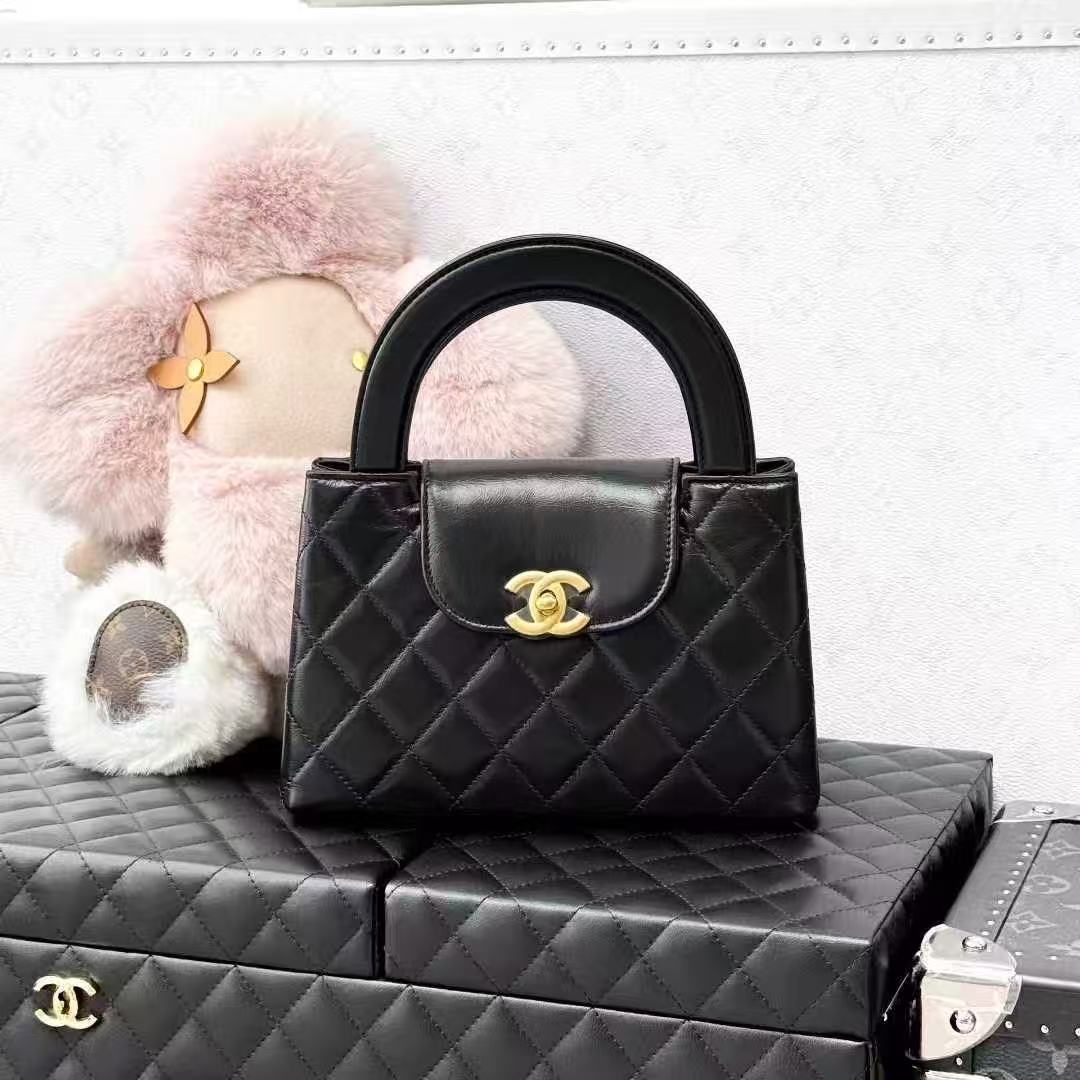 Chanel 23K Black Gold Glossy Calfskin Diamond Quilted Kelly Nano