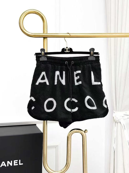 Chanel 23M Coco Beach Black and White Letter Logo Towel-Fabric Shorts