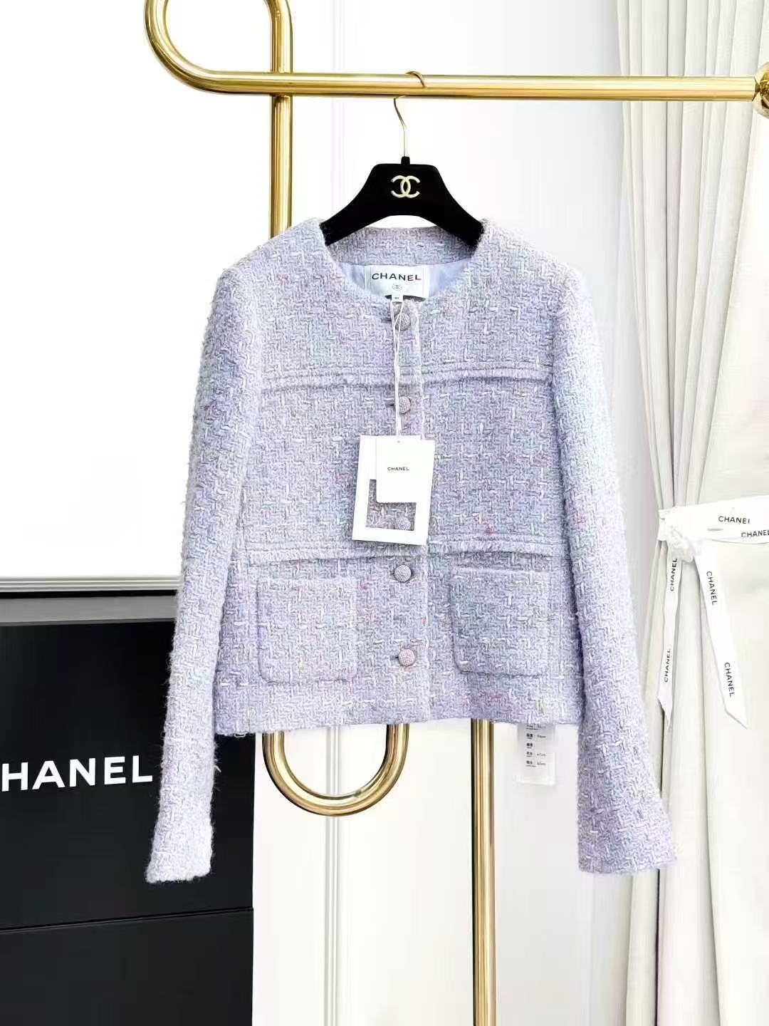 Chanel 25B Light Purple Patchwork Color-Block Checkered Knit Jacket