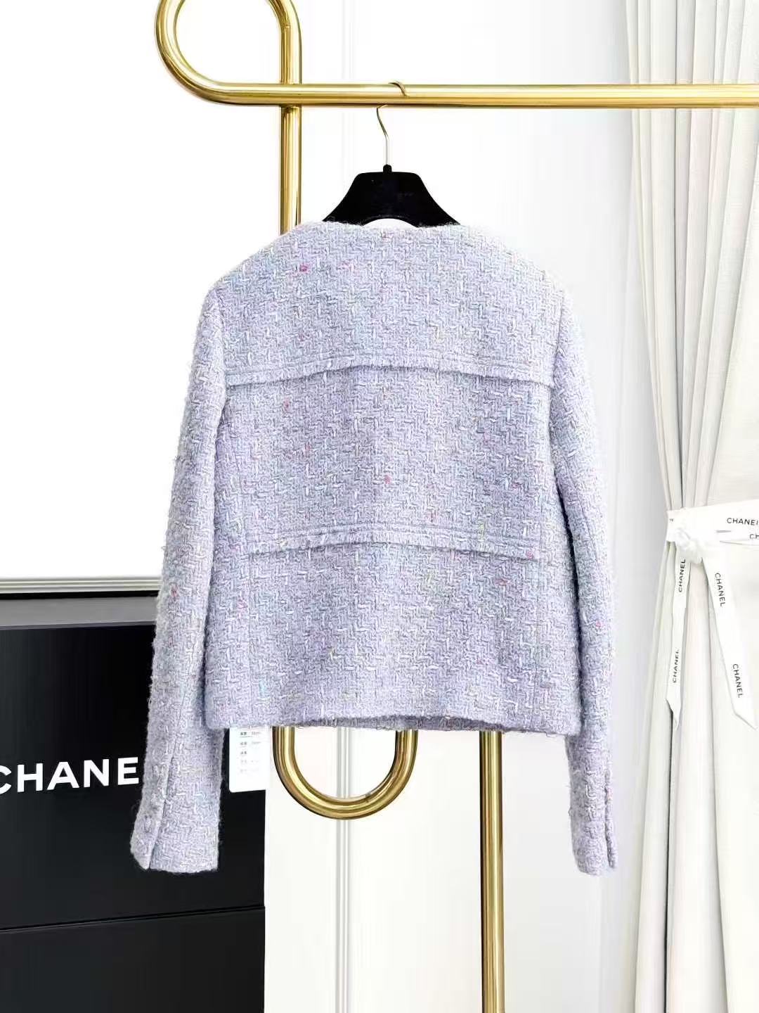 Chanel 25B Light Purple Patchwork Color-Block Checkered Knit Jacket