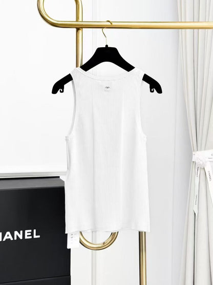 Chanel 25B White Diamond Quilted Heart Jacquard Knit Vest