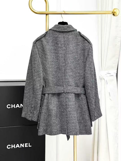 Chanel 22K Fall/Winter Bestseller Gray Houndstooth Collared Long-Sleeve Jacket