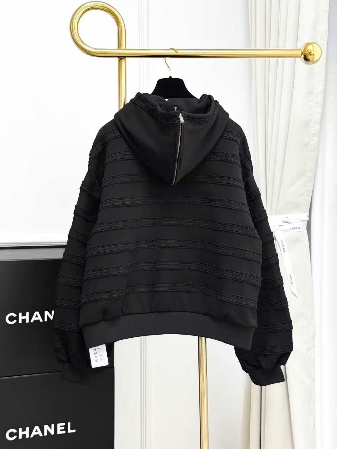 Chanel 24M Coco Beach Black Lace Striped Hooded Jacket