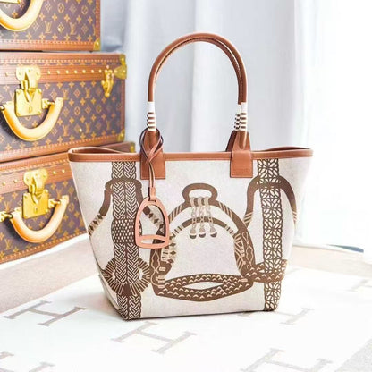 Hermes Steeple 28 Gold Brown Canvas and Swift Leather Tote Bag