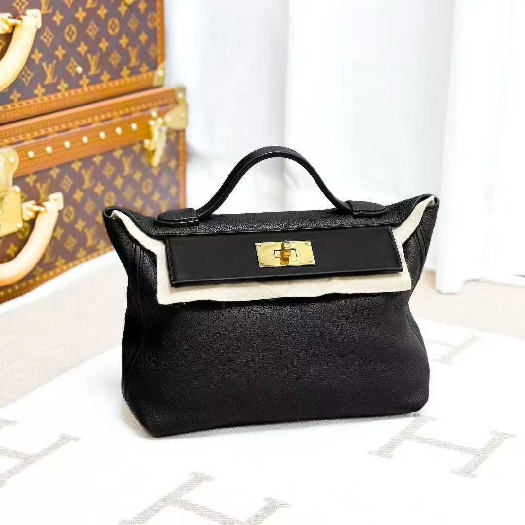 Hermes 2424 Black with Gold Buckle 29