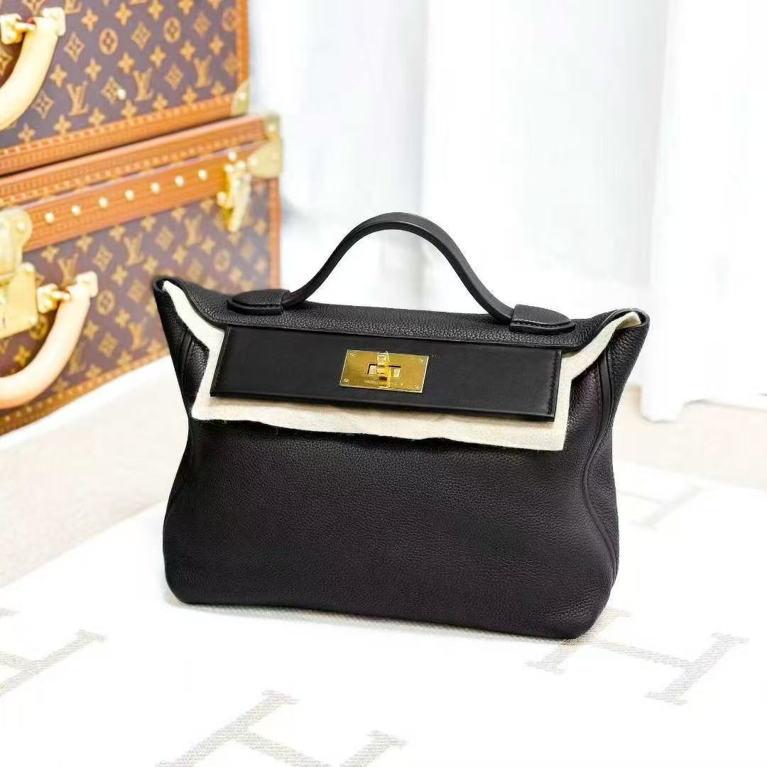 Hermes 2424 Black with Gold Buckle 29