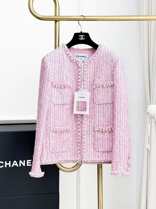 Chanel 25P Bestseller Pearl-Trimmed Pink Tweed Jacket