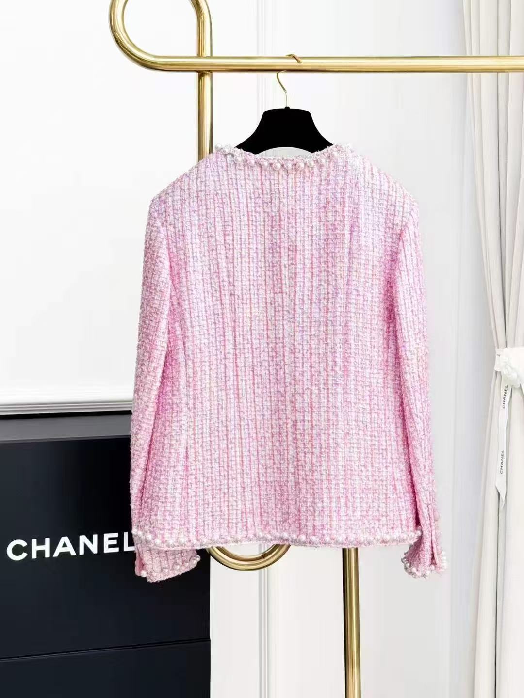 Chanel 25P Bestseller Pearl-Trimmed Pink Tweed Jacket