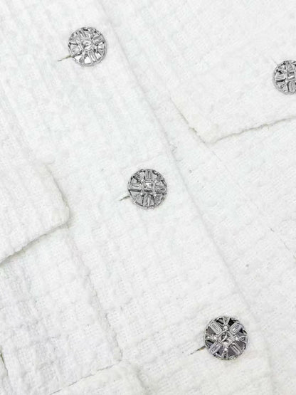 Chanel 22C White Diamond Buckle Round Neck Long Sleeve Jacket