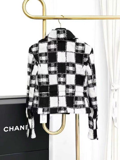 Chanel 24S Black and White Checkered Heavy-Duty Sequined Embroidered Jacket