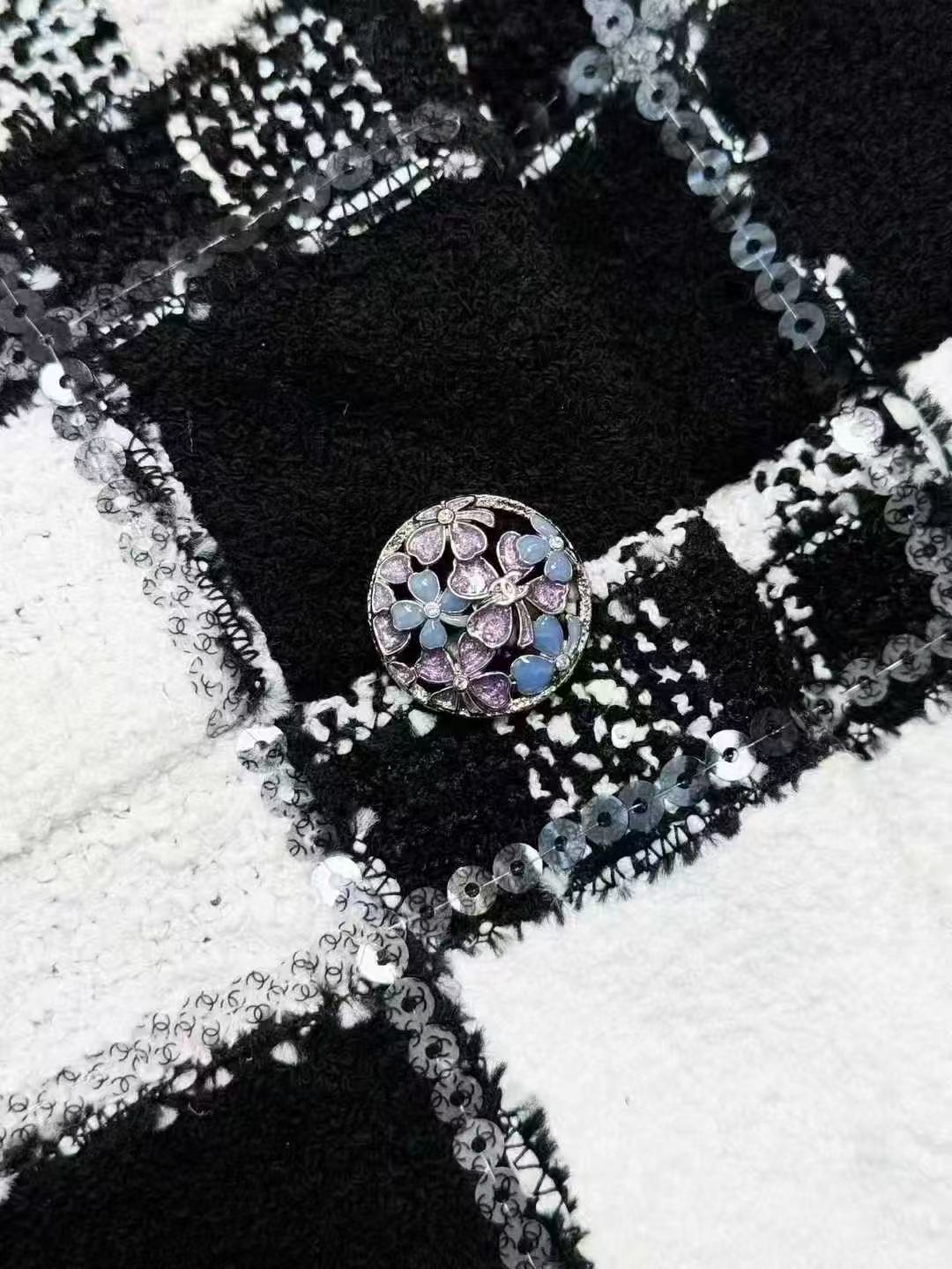 Chanel 24S Black and White Checkered Heavy-Duty Sequined Embroidered Jacket