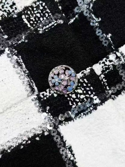Chanel 24S Black and White Checkered Heavy-Duty Sequined Embroidered Jacket