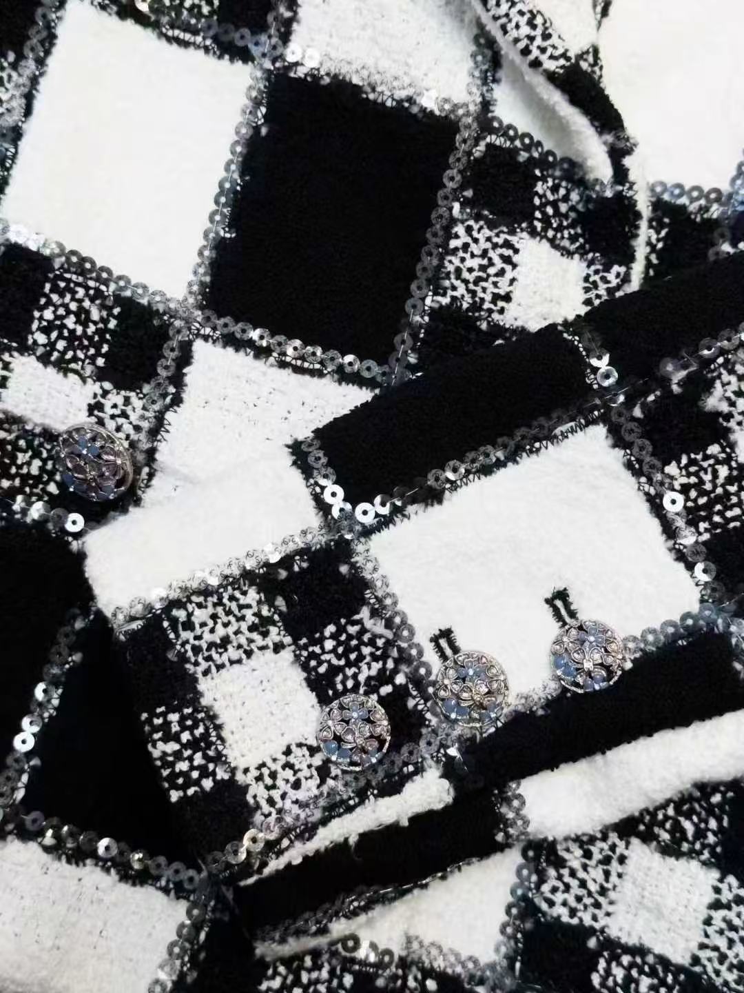 Chanel 24S Black and White Checkered Heavy-Duty Sequined Embroidered Jacket