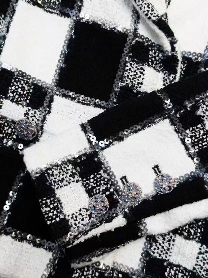 Chanel 24S Black and White Checkered Heavy-Duty Sequined Embroidered Jacket