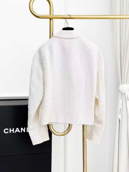 Chanel 21S White Tweed Double-Breasted Knitted Short Jacket