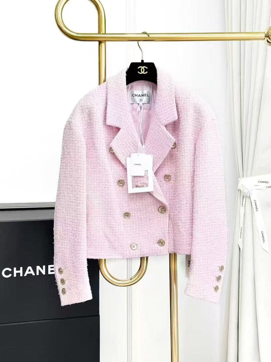 Chanel 21S Pink Tweed Double-Breasted Oversized Jacket