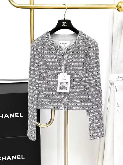 Chanel 24P Gray Lightweight Tweed Crew Neck Jacket
