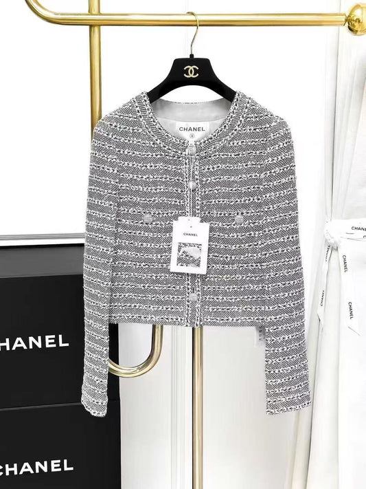 Chanel 24P Gray Lightweight Tweed Crew Neck Jacket