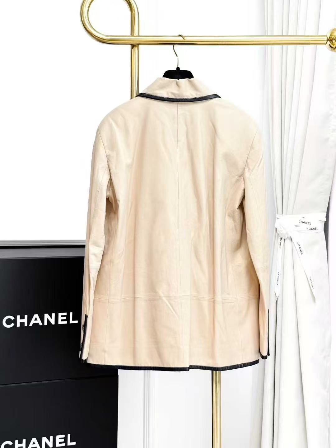 Chanel 19Beach Collection Beige with Black Trim Four-Pocket Leather Jacket