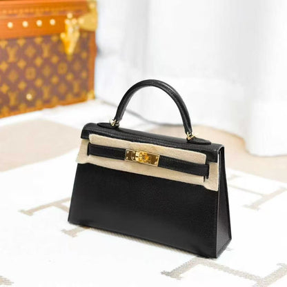 Hermes Mini Kelly Bag II Black Goatskin with Gold Hardware