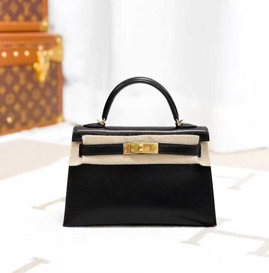 Hermes Mini Kelly Bag II Black Goatskin with Gold Hardware