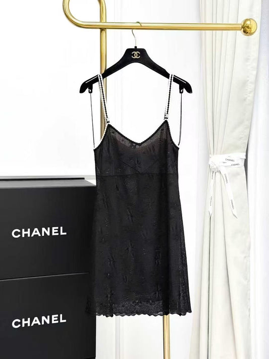 Chanel 24B Black Lace Broderie Anglaise Strapless Dress