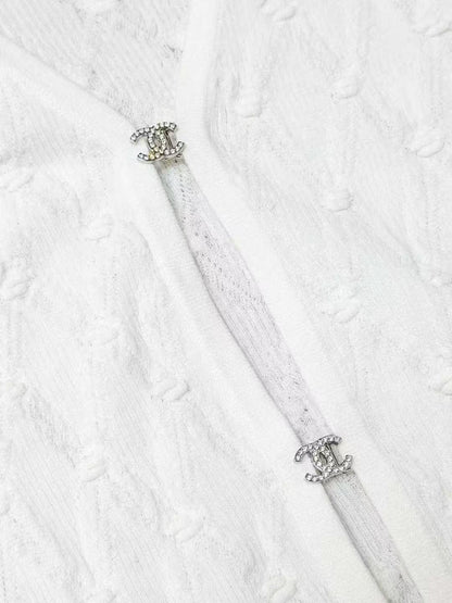 Chanel 24P Bestselling White Diamond-Quilted Long-Sleeve Knit Cardigan