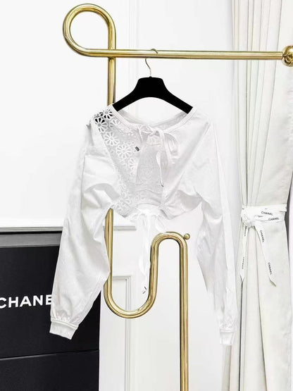 Chanel 25C Pre-Spring White Lace-Up Double C Backless Top