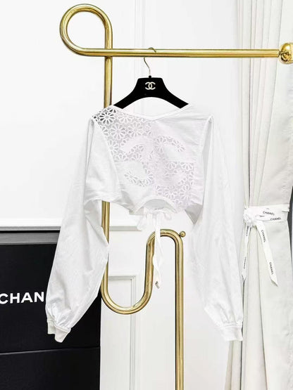 Chanel 25C Pre-Spring White Lace-Up Double C Backless Top