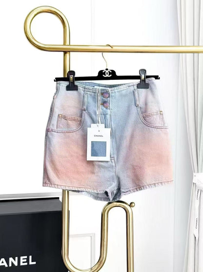 Chanel 24C Orange-Washed Denim Shorts