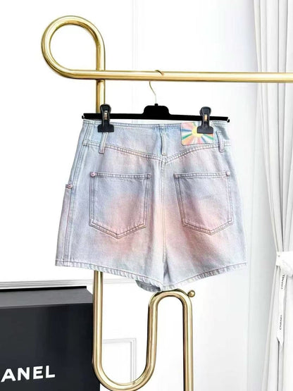 Chanel 24C Orange-Washed Denim Shorts