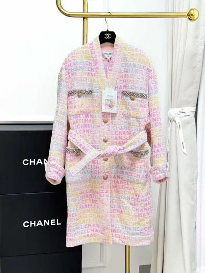 Chanel 24C Pink All-Over Printed Colourful Letter Logo Long Bathrobe Cardigan