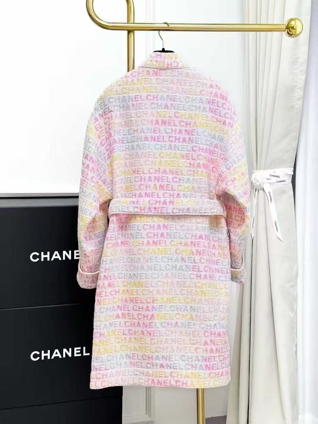 Chanel 24C Pink All-Over Printed Colourful Letter Logo Long Bathrobe Cardigan
