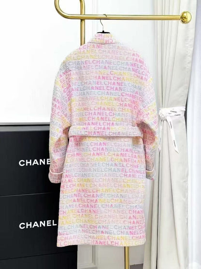Chanel 24C Pink All-Over Printed Colourful Letter Logo Long Bathrobe Cardigan