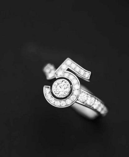 Chanel Eternal No. 5 Collection Platinum Diamond-Studded No. 5 Ring