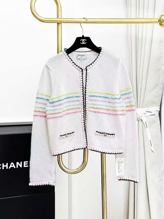 Chanel 24S Colour-Blocked Double-C Buckle Knitted Cardigan
