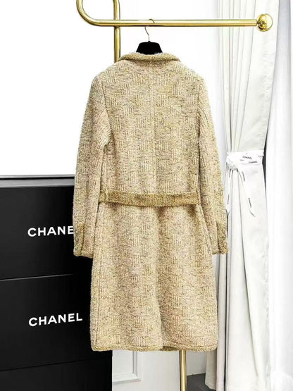 Chanel 20A Haute Couture Atelier Long Knitted Cardigan with Gold-Tone Fine Shimmer Collar