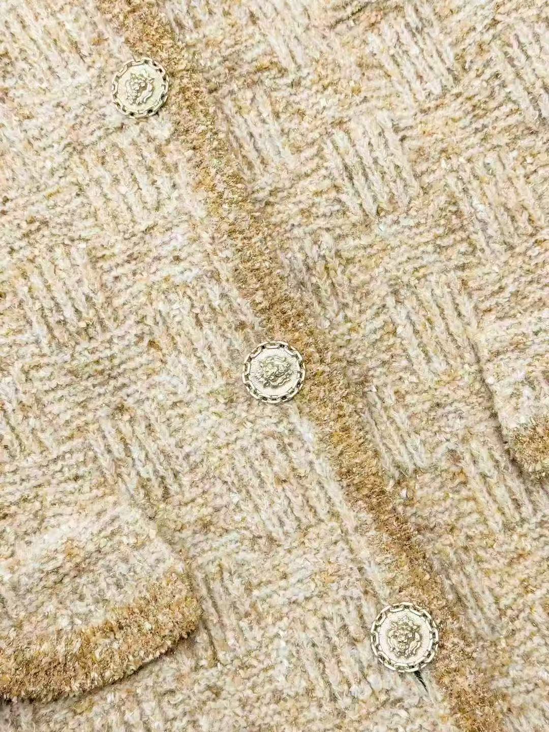 Chanel 20A Haute Couture Atelier Long Knitted Cardigan with Gold-Tone Fine Shimmer Collar