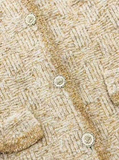 Chanel 20A Haute Couture Atelier Long Knitted Cardigan with Gold-Tone Fine Shimmer Collar
