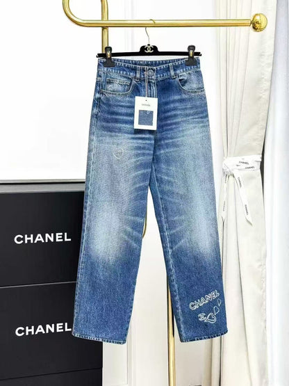 Chanel 24B Blue Heart Straight-Leg Jeans