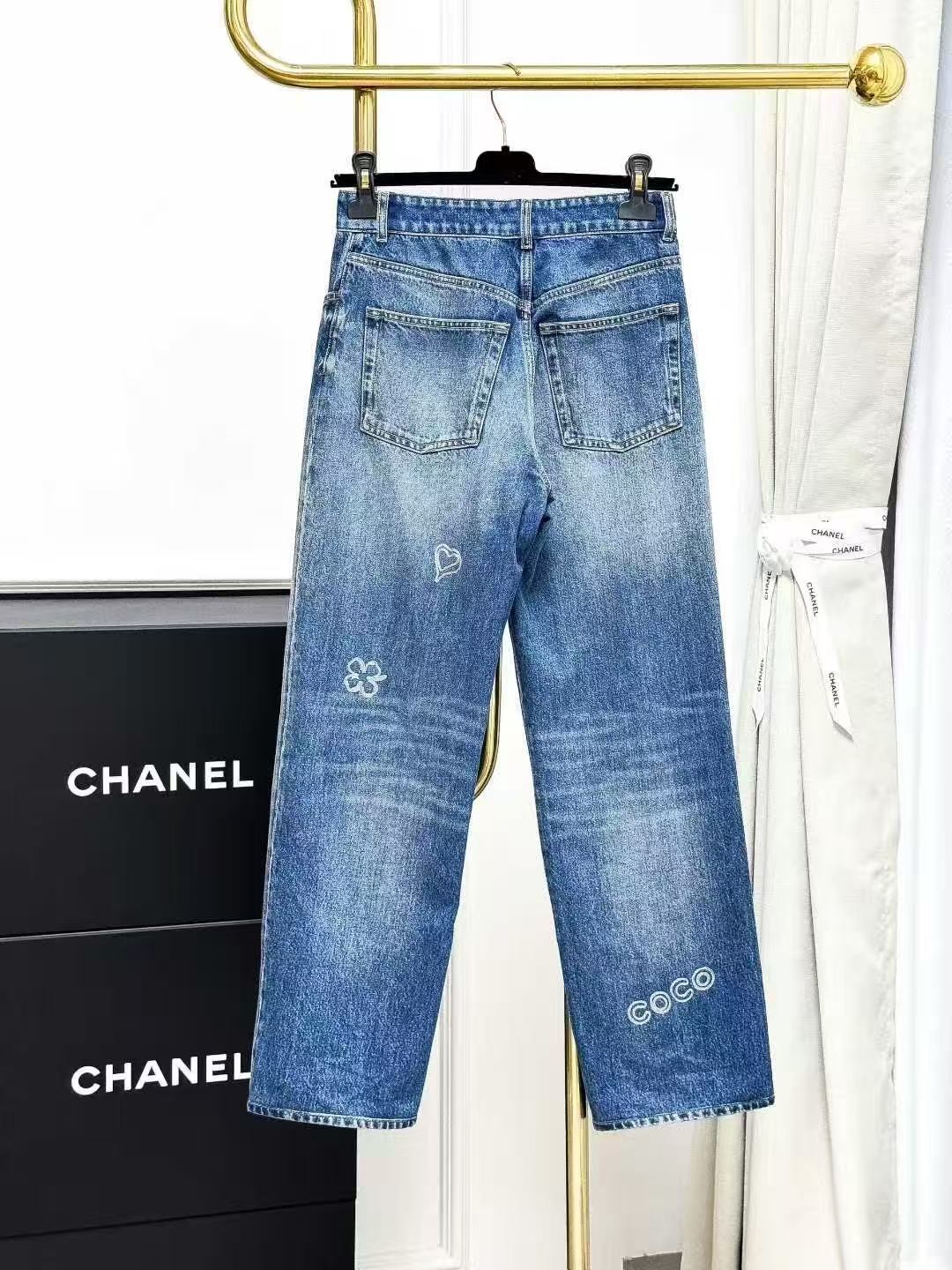 Chanel 24B Blue Heart Straight-Leg Jeans