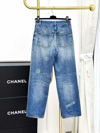 Chanel 24B Blue Heart Straight-Leg Jeans