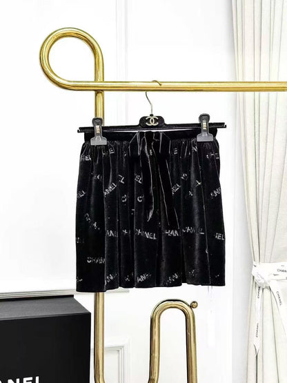 Chanel 22B Velvet Sequinned Letter Bow Mini Skirt